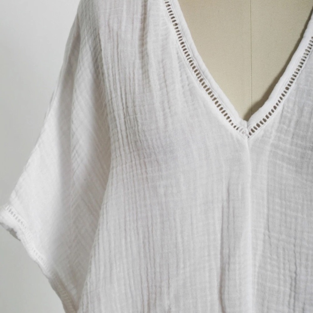 Michael Stars Los Angles USA white cotton gauze crochet blouse Sz. M - Picture 5 of 8